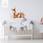 Samolepka na stenu – Srnky na oblaku so srdiečkami