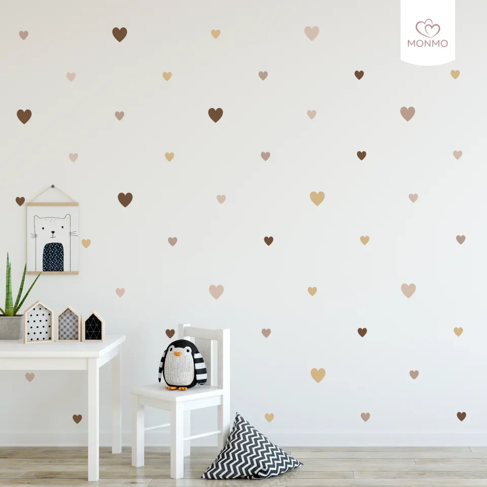 monmo_textilne nalepky - farebne srdiecka v zemitych farbach