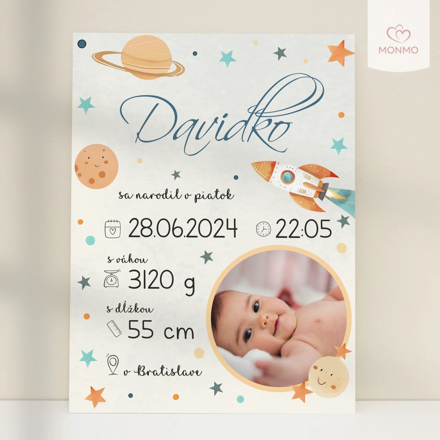 Darček - detská tabuľka s údajmi o narodení - Vesmír