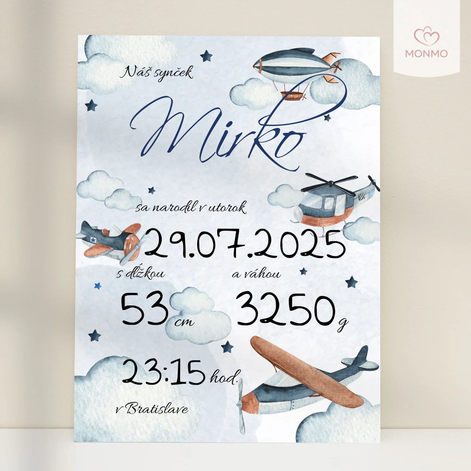 Tabuľka o narodení dieťaťa - Lietadlá