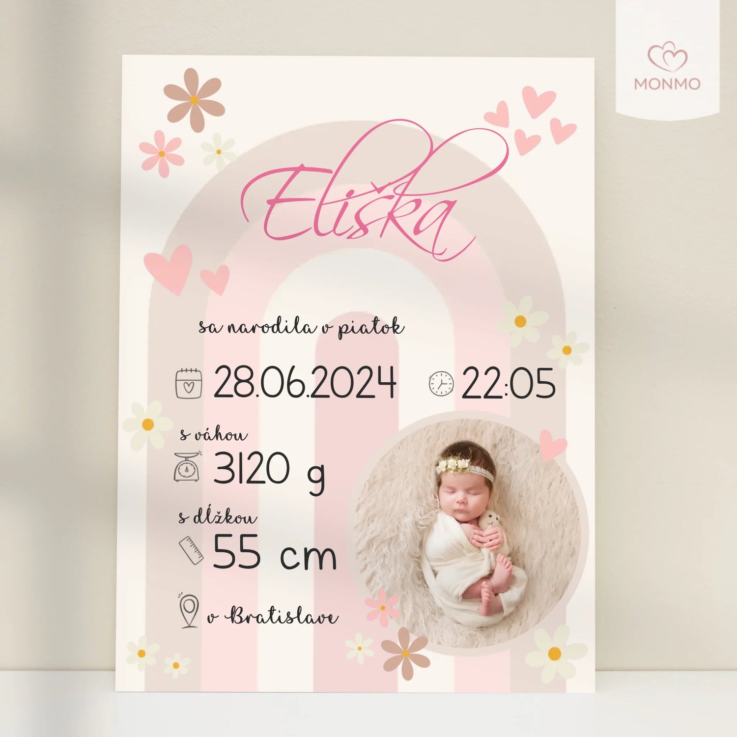 Tabuľka o narodení pre dievča - Dúha